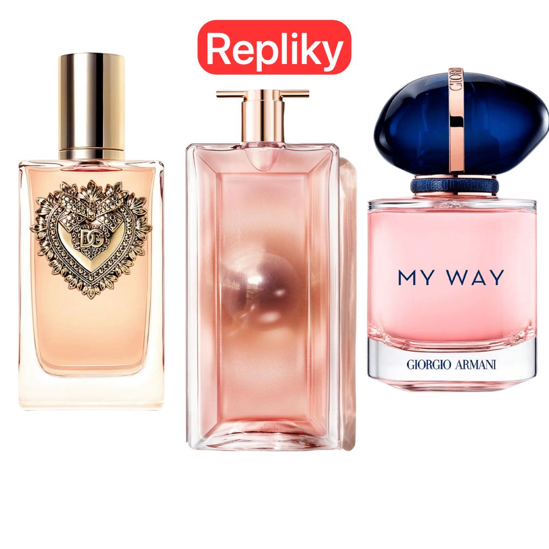 KIT 3 PARFÉMŮ KONTRATIPO (REPLIKY NEORIGINÁLNÍ) Inspirováno parfémy: Dolce & Gabanna Devotion, My Way Giorgi Armani, Lancôme Idôle 100ml