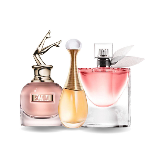 Akční balíček 3 parfémů: Jean Paul Gaultier SCANDAL, Dior J'ADORE a Lancôme LA VIE EST BELLE 100 ml