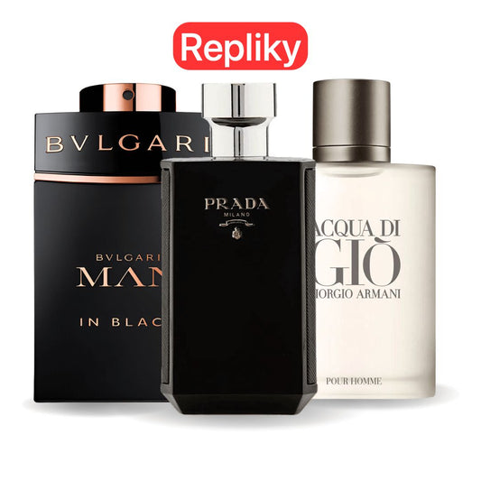 KIT 3 PARFÉMŮ KONTRATIPO (REPLIKY NEORIGINÁLNÍ) Inspirováno parfémy:  Bvlgari In Black, Giorgio Armani Acqua Di Gio, L'Homme Prada Intense 100ml