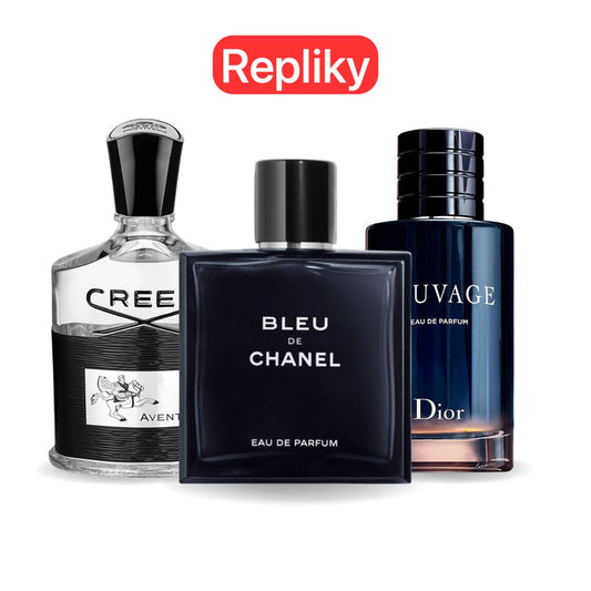 KIT 3 PARFÉMŮ KONTRATIPO (REPLIKY NEORIGINÁLNÍ) Inspirováno parfémy: Creed AVENTUS, BLEU DE CHANEL a Dior SAUVAGE 100 ml.
