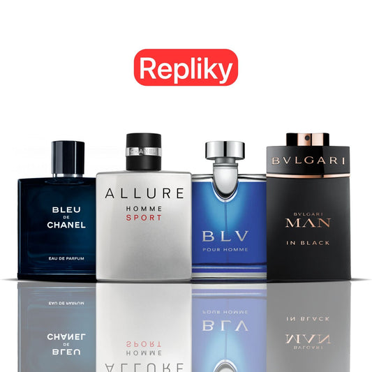 KIT 4 PARFÉMŮ KONTRATIPO (REPLIKY NEORIGINÁLNÍ) Inspirováno parfémy - Bleu de Chanel + Allure Sport + BLV + Bvlgari Man in Black 100ML