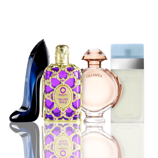 Zestaw 4 Perfumy - Light Blue + Orientica Velvet Gold + Good Girl + Olympea 100ML.